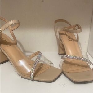 XOXO Tan and Cream Crystal Embellished Heels